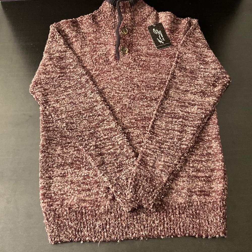 Kian D Los Angeles Mens Pullover‎ Sweater Mock Neck Button Up Burgundy Large